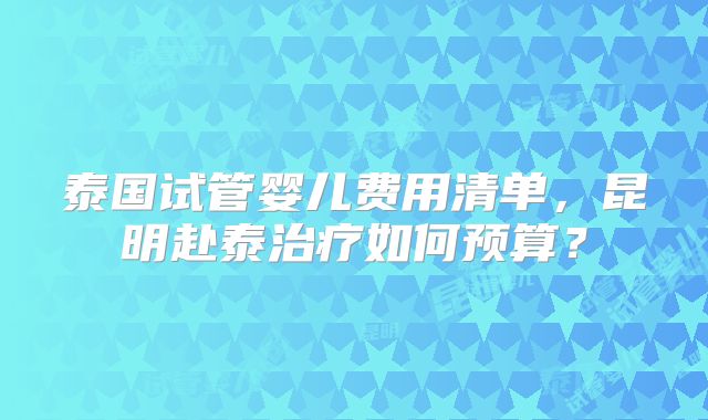 泰国试管婴儿费用清单，昆明赴泰治疗如何预算？