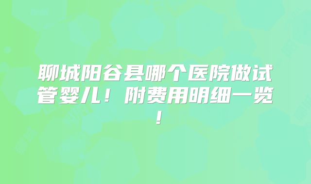 聊城阳谷县哪个医院做试管婴儿！附费用明细一览！