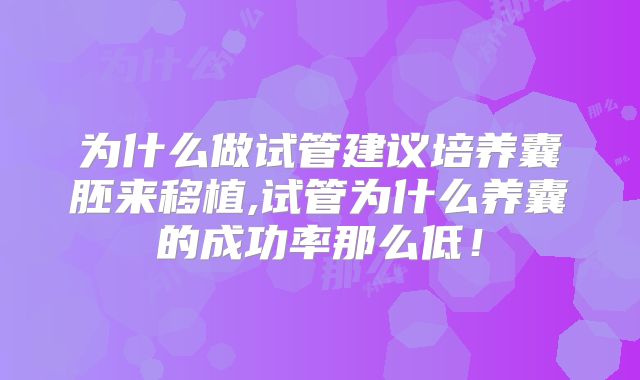 为什么做试管建议培养囊胚来移植,试管为什么养囊的成功率那么低！