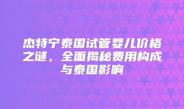 杰特宁泰国试管婴儿价格之谜，全面揭秘费用构成与泰国影响