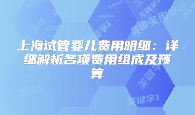 上海试管婴儿费用明细：详细解析各项费用组成及预算