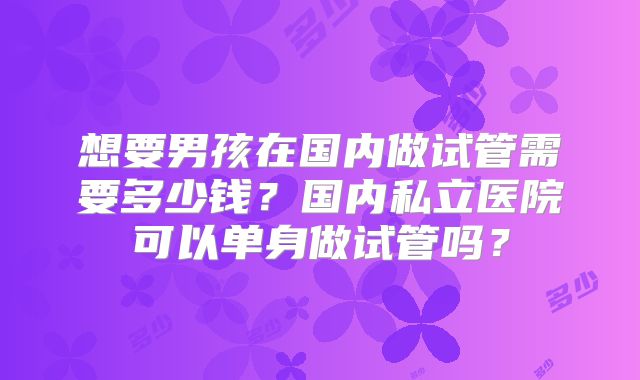 想要男孩在国内做试管需要多少钱？国内私立医院可以单身做试管吗？