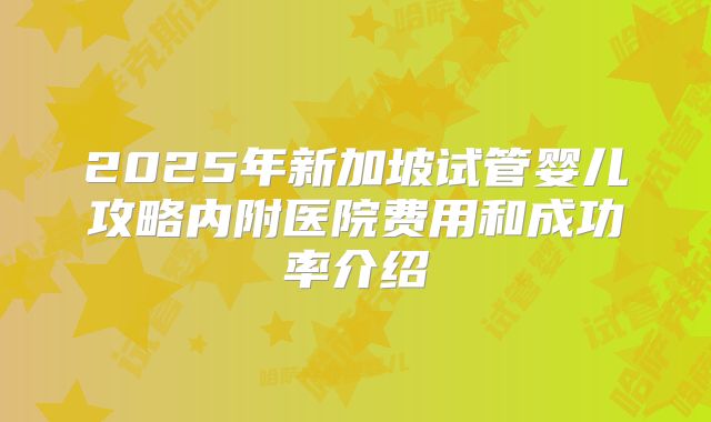 2025年新加坡试管婴儿攻略内附医院费用和成功率介绍