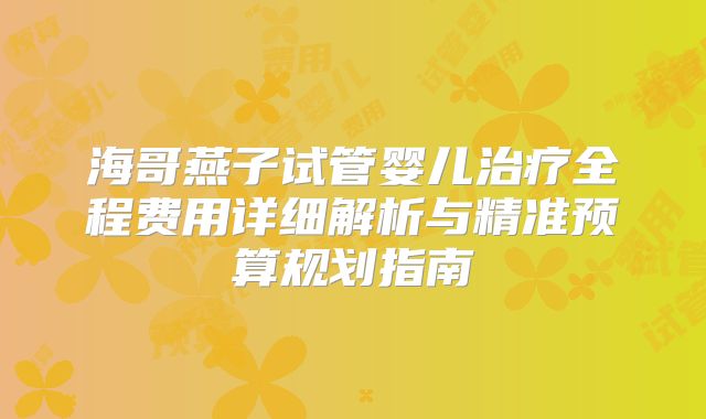 海哥燕子试管婴儿治疗全程费用详细解析与精准预算规划指南