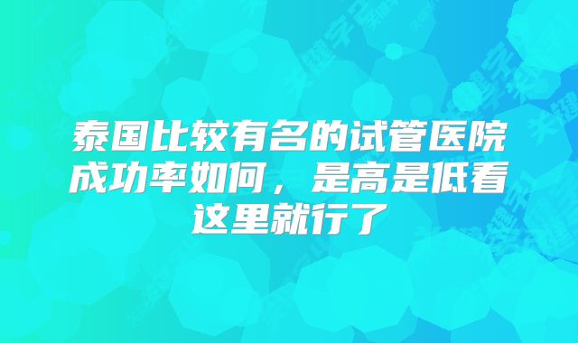 泰国比较有名的试管医院成功率如何，是高是低看这里就行了