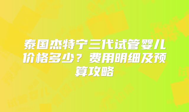 泰国杰特宁三代试管婴儿价格多少？费用明细及预算攻略