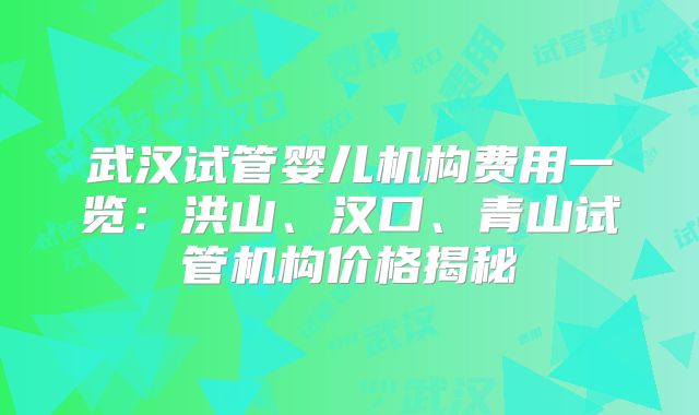 武汉试管婴儿机构费用一览：洪山、汉口、青山试管机构价格揭秘