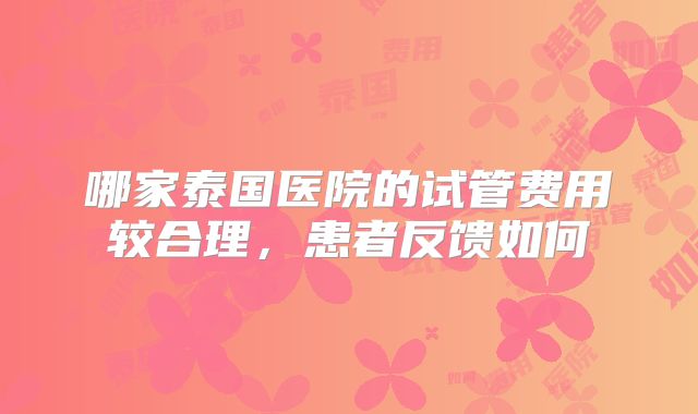 哪家泰国医院的试管费用较合理，患者反馈如何
