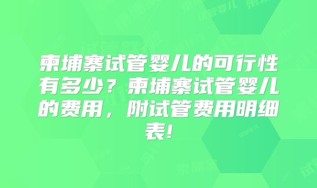 柬埔寨试管婴儿的可行性有多少?柬埔寨试管婴儿的费用,附试管费用明细表!
