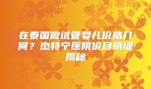 在泰国做试管婴儿价格几何？杰特宁医院价目明细揭秘