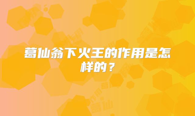 葛仙翁下火王的作用是怎样的？