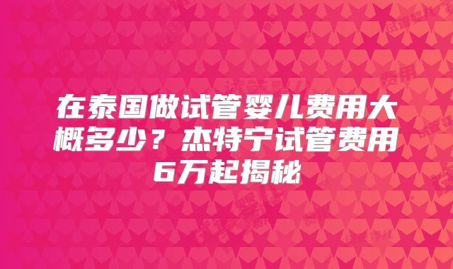在泰国做试管婴儿费用大概多少？杰特宁试管费用6万起揭秘