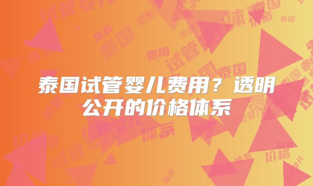 泰国试管婴儿费用？透明公开的价格体系