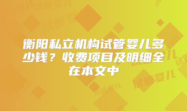 衡阳私立机构试管婴儿多少钱?收费项目及明细全在本文中