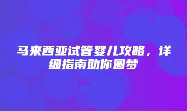 马来西亚试管婴儿攻略，详细指南助你圆梦