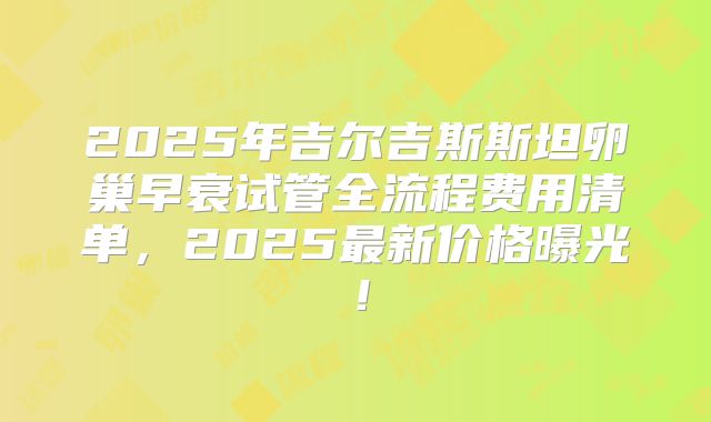 2025年吉尔吉斯斯坦卵巢早衰试管全流程费用清单，2025最新价格曝光！