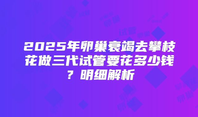 2025年卵巢衰竭去攀枝花做三代试管要花多少钱？明细解析