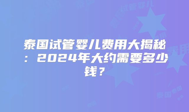 泰国试管婴儿费用大揭秘:2024年大约需要多少钱?