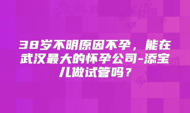 38岁不明原因不孕,能在武汉最大的怀孕公司-添宝儿做试管吗?