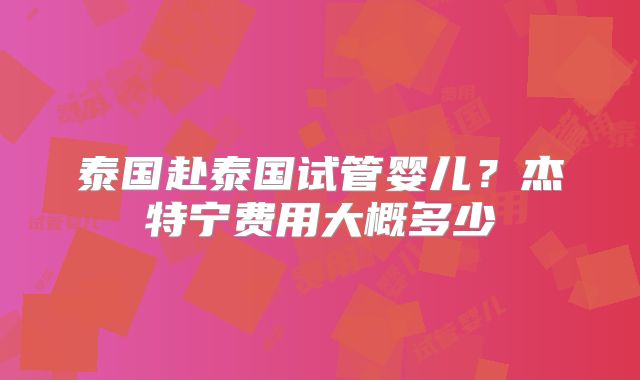 泰国赴泰国试管婴儿?杰特宁费用大概多少