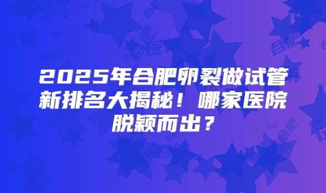 2025年合肥卵裂做试管新排名大揭秘！哪家医院脱颖而出？