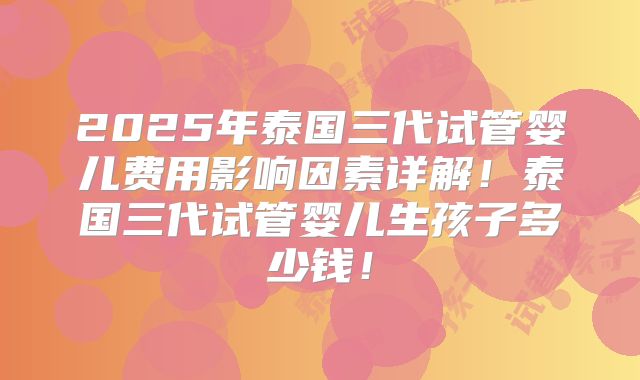 2025年泰国三代试管婴儿费用影响因素详解！泰国三代试管婴儿生孩子多少钱！