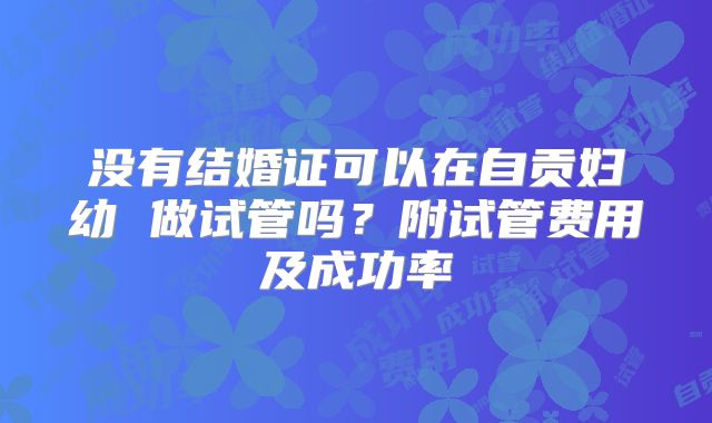 没有结婚证可以在自贡妇幼 做试管吗?附试管费用及成功率