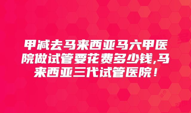 甲减去马来西亚马六甲医院做试管要花费多少钱,马来西亚三代试管医院！