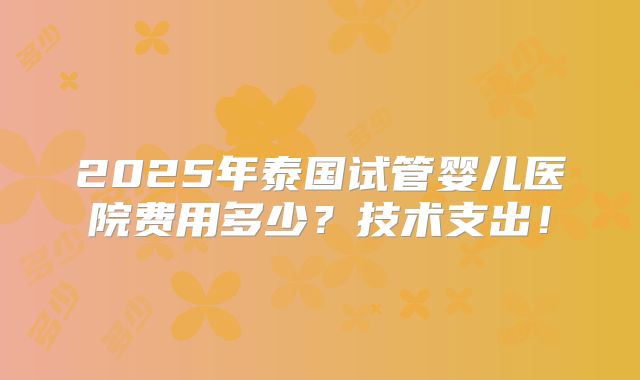 2025年泰国试管婴儿医院费用多少？技术支出！
