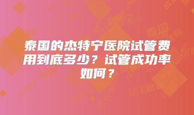 泰国的杰特宁医院试管费用到底多少?试管成功率如何?