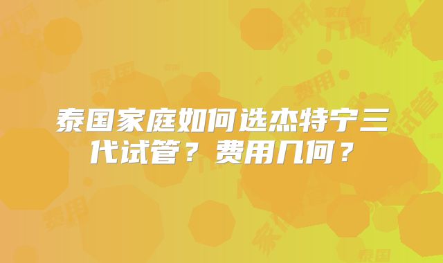 泰国家庭如何选杰特宁三代试管？费用几何？