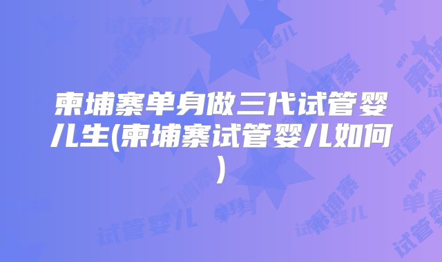 柬埔寨单身做三代试管婴儿生(柬埔寨试管婴儿如何)