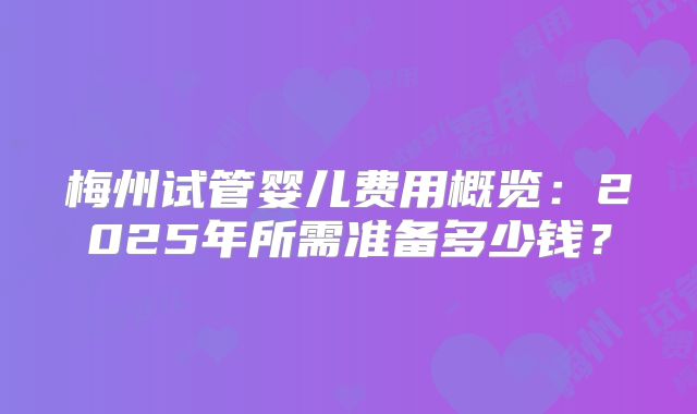 梅州试管婴儿费用概览:2025年所需准备多少钱?