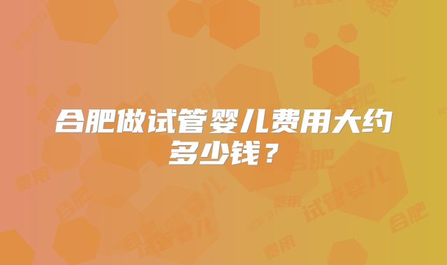 合肥做试管婴儿费用大约多少钱?