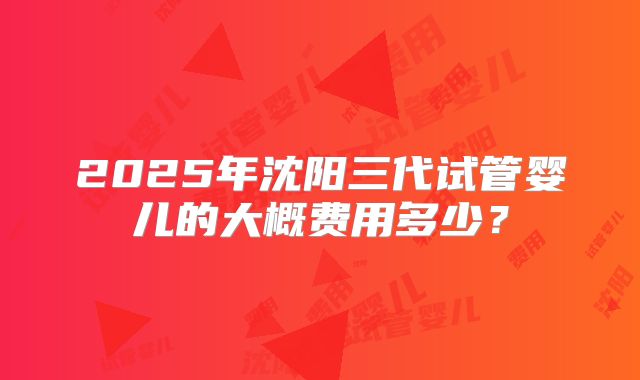 2025年沈阳三代试管婴儿的大概费用多少？
