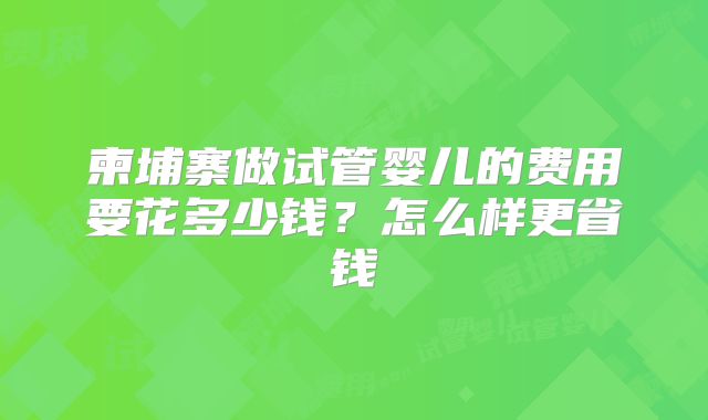柬埔寨做试管婴儿的费用要花多少钱？怎么样更省钱