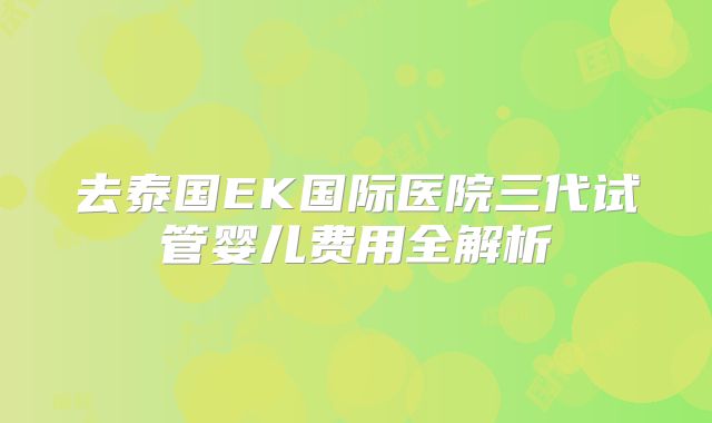 去泰国EK国际医院三代试管婴儿费用全解析