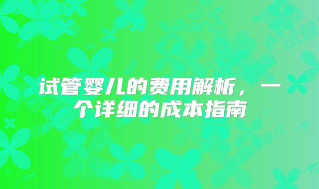 试管婴儿的费用解析，一个详细的成本指南