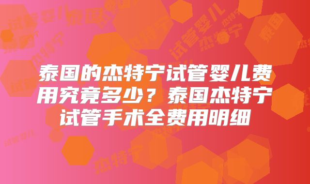 泰国的杰特宁试管婴儿费用究竟多少？泰国杰特宁试管手术全费用明细