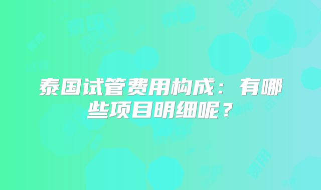 泰国试管费用构成：有哪些项目明细呢？