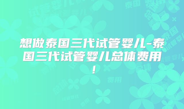 想做泰国三代试管婴儿-泰国三代试管婴儿总体费用！