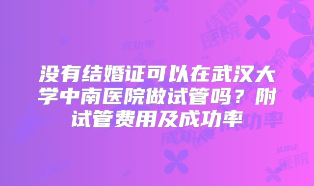 没有结婚证可以在武汉大学中南医院做试管吗？附试管费用及成功率
