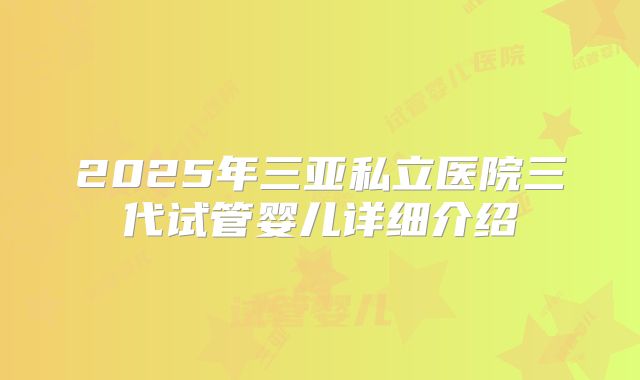 2025年三亚私立医院三代试管婴儿详细介绍