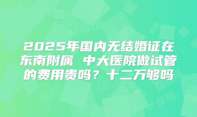 2025年国内无结婚证在东南附属 中大医院做试管的费用贵吗？十二万够吗