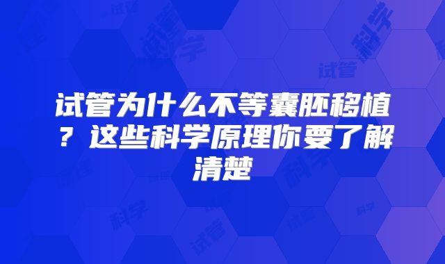 试管为什么不等囊胚移植？这些科学原理你要了解清楚