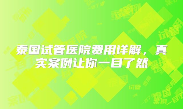 泰国试管医院费用详解，真实案例让你一目了然