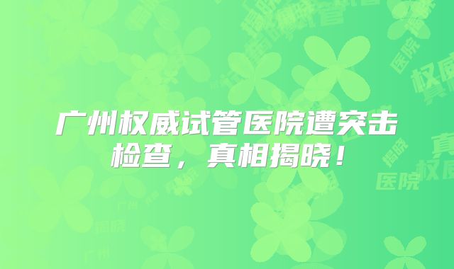 广州权威试管医院遭突击检查,真相揭晓!