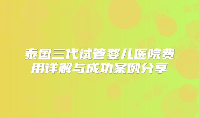 泰国三代试管婴儿医院费用详解与成功案例分享