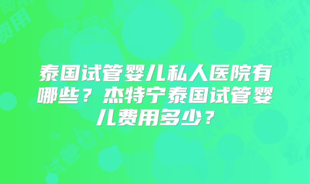 泰国试管婴儿私人医院有哪些？杰特宁泰国试管婴儿费用多少？
