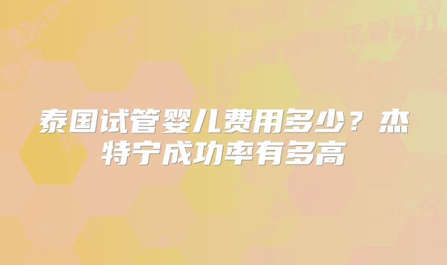 泰国试管婴儿费用多少?杰特宁成功率有多高